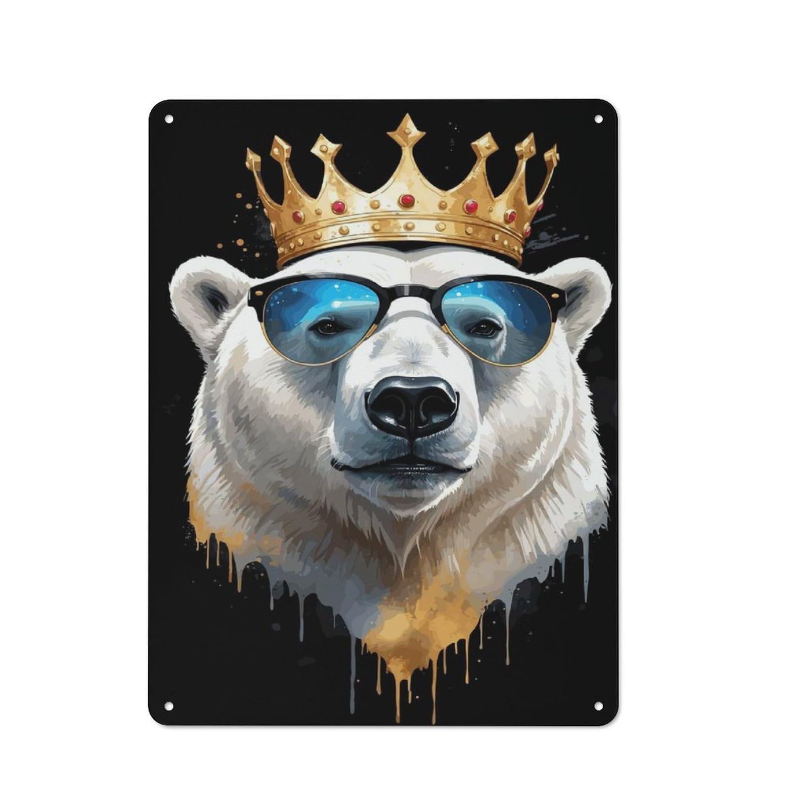 Junmoney Style-5 Cool Polar Bear King Rustic Tin Wall Plaque 40X30cm For Hobby Room Or Studio, A New Home Present For Creative Interior Collectors
