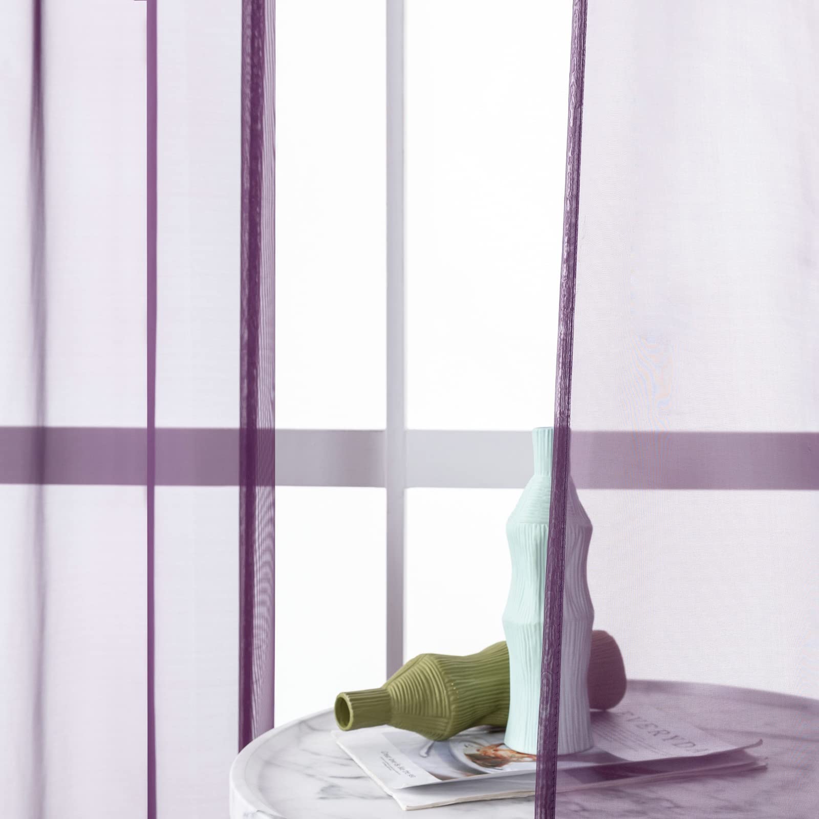 Rideau Chambre 2 Piece Rideau en Voile 2 x 86Wx115L CM,Rideaux en Tulle Violet Couleur Unie Rideau Passe Tringle