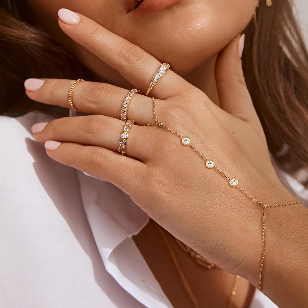 Listine Hand Chain Bracelet 14K Gold Plated Ring Bracelet Hand Chain Trendy Stuff for Women Dainty Hand Bracelets with Finger Ring Hand Jewelry for Women: L