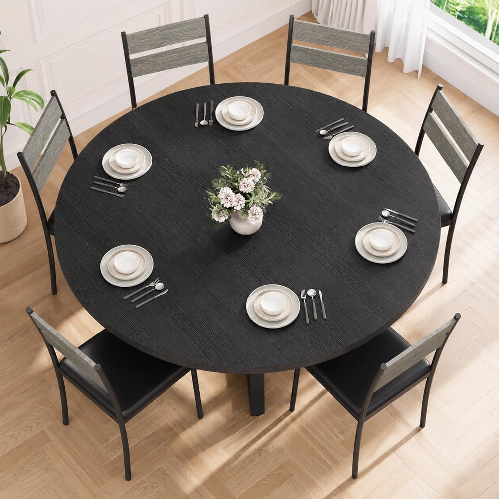 Shally Dogan Tavolo Rotondo per Sala da Pranzo e Cucina Diametro 120cm, Gambe in Metallo con Ripiano Portaoggetti Inferiore e Piano in Legno, Ideale per Casa e Ufficio (Nero)