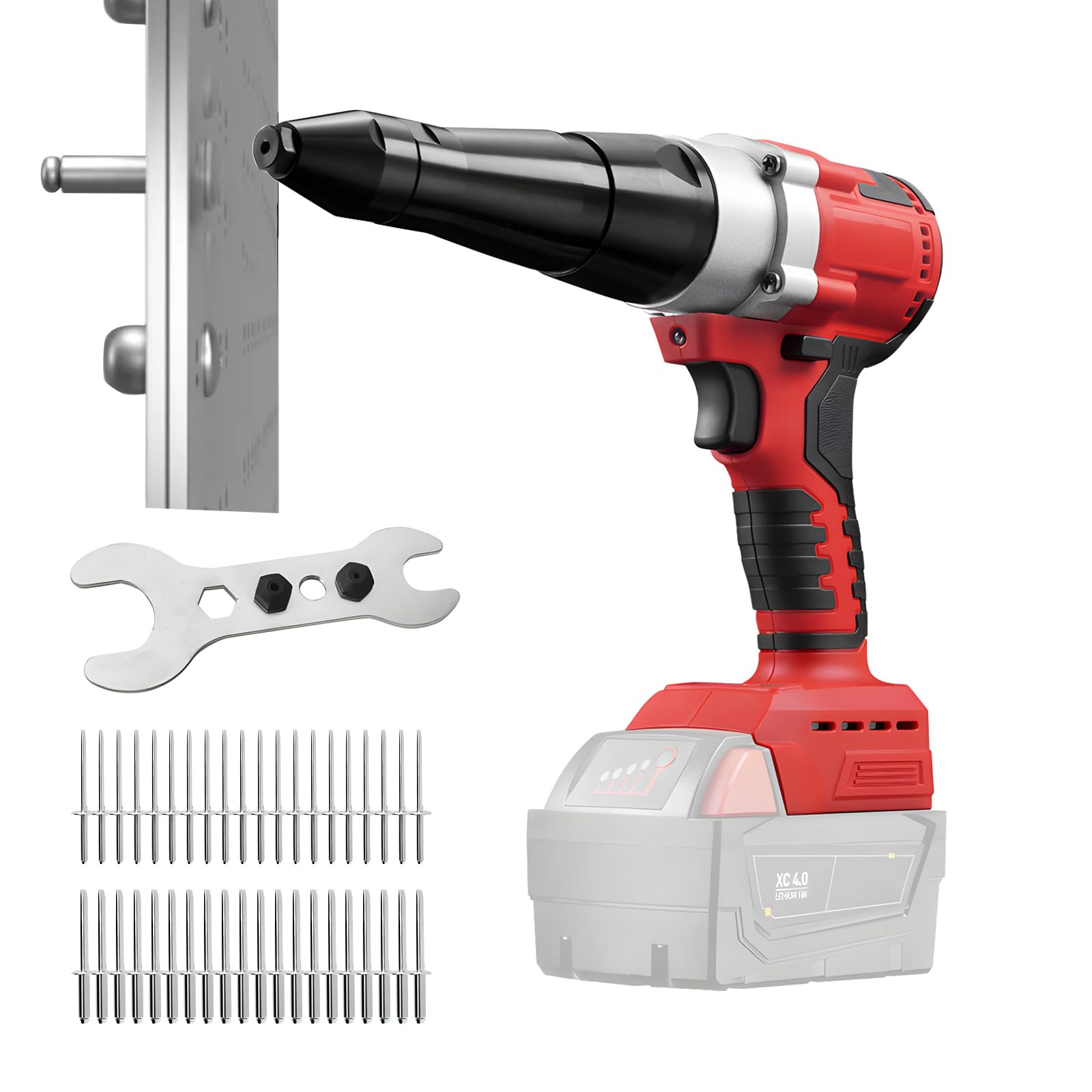 Battery Riveter Compatible with Milwaukee 18V Brushless Automatic Rivet Tweezers LED Manual Rivet Tool 3.2/4mm (No Battery)