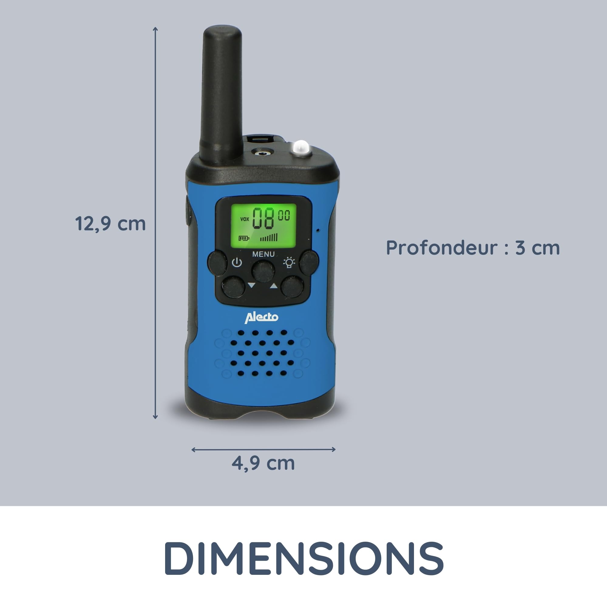 Alecto FR175BW Ensemble de Deux talkies-Walkies - Talki Walki avec portée jusqu'à 7 km - Talky Walky pour Les Enfants avec 8 canaux - Bleu/Noir