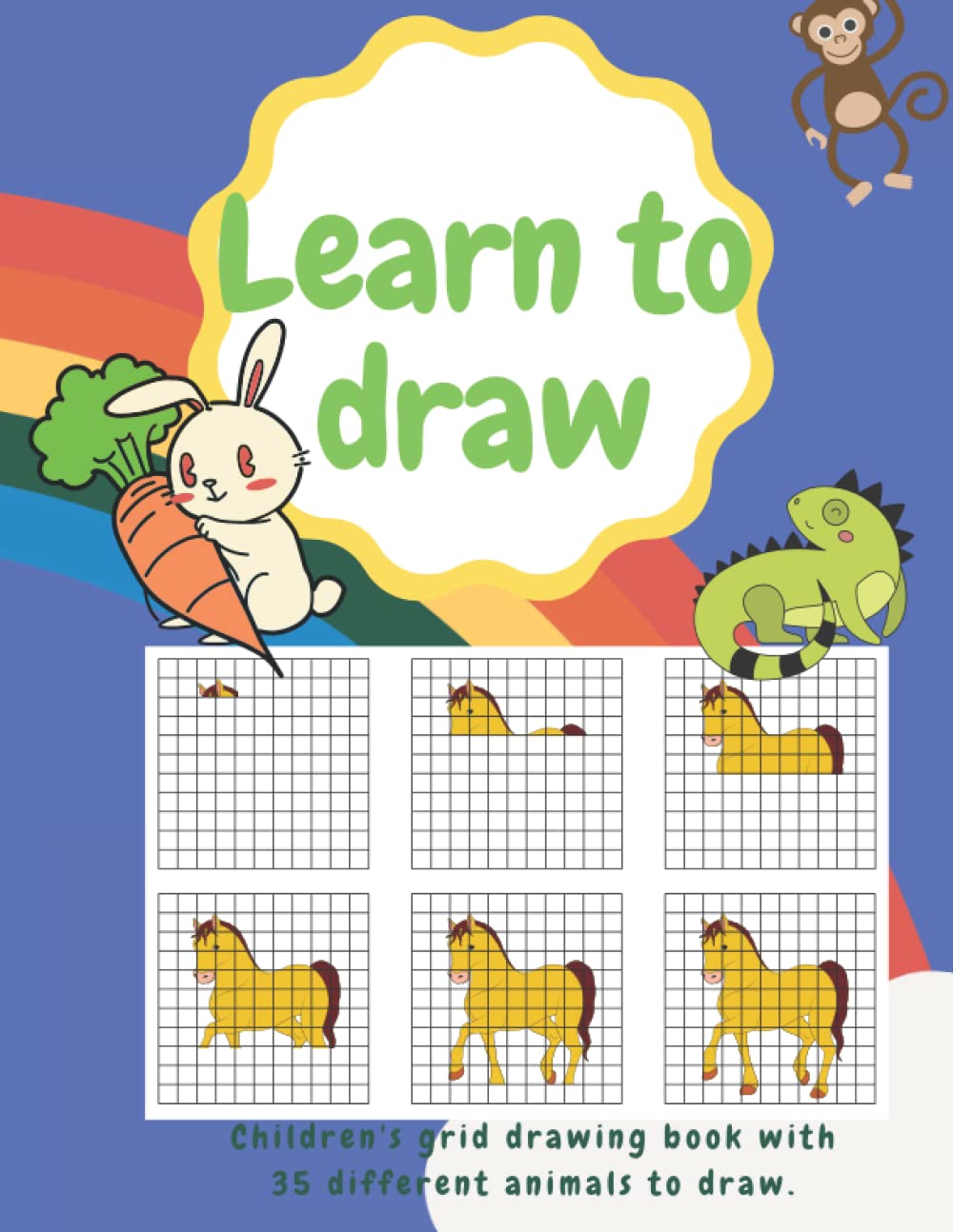Learn to Draw: Grid Coloring Book with animal pictures