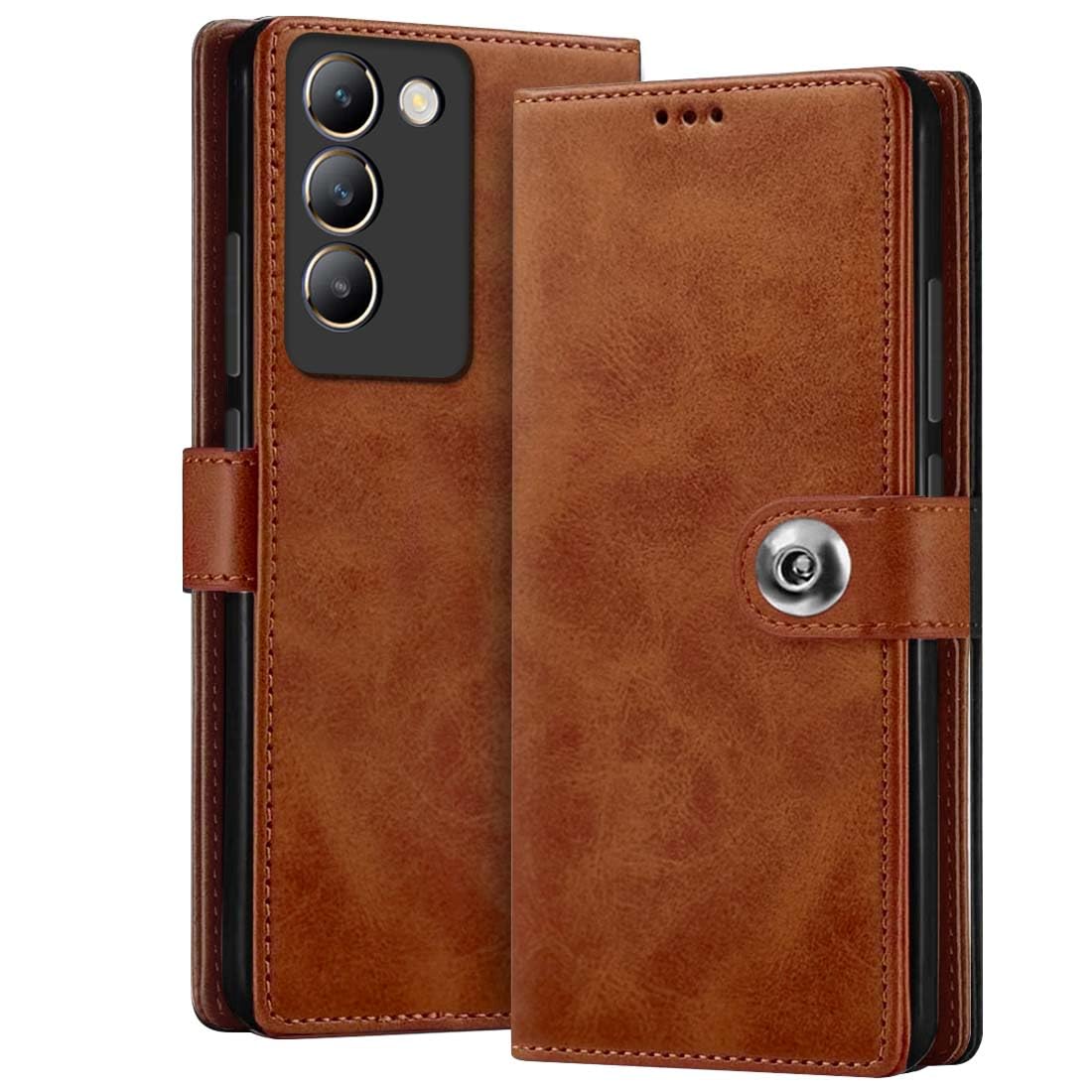 Fashionury Flip Back Cover for Vivo Y200e 5G / Vivo T3 5G | Genuine Leather | Designer Button | Inbuilt Pockets & Stand | Flip Cover Back for Vivo Y200e 5G / Vivo T3 5G (Brown) (B0CXM9B3JG) Amazon Price History, Amazon Price Tracker