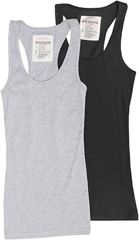 Trendyfriday Women's Ribbed Racerback Athletic Active Tank Tops 2 or 4 Packs (Medium, 2 Pack - H Grey, Black)