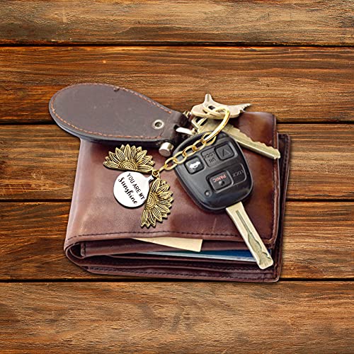 Sunflower Keychain With Engraved Hidden Message Pendant, You Are My Sunshine Keyring, Keychain Gift Supplies For Her (Gold) #TOP6