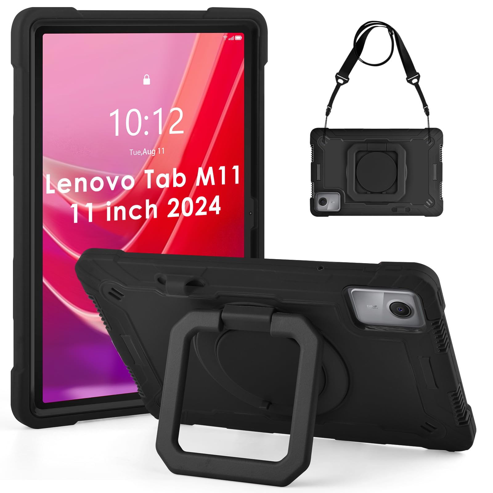 DETUOSI Case Compatible with Lenovo Tab M11/ K11 LTE 11 inch (TB-330FU/330XU), Full-Body Shockproof Protective Case with Shoulder Strap, 360 Rotating