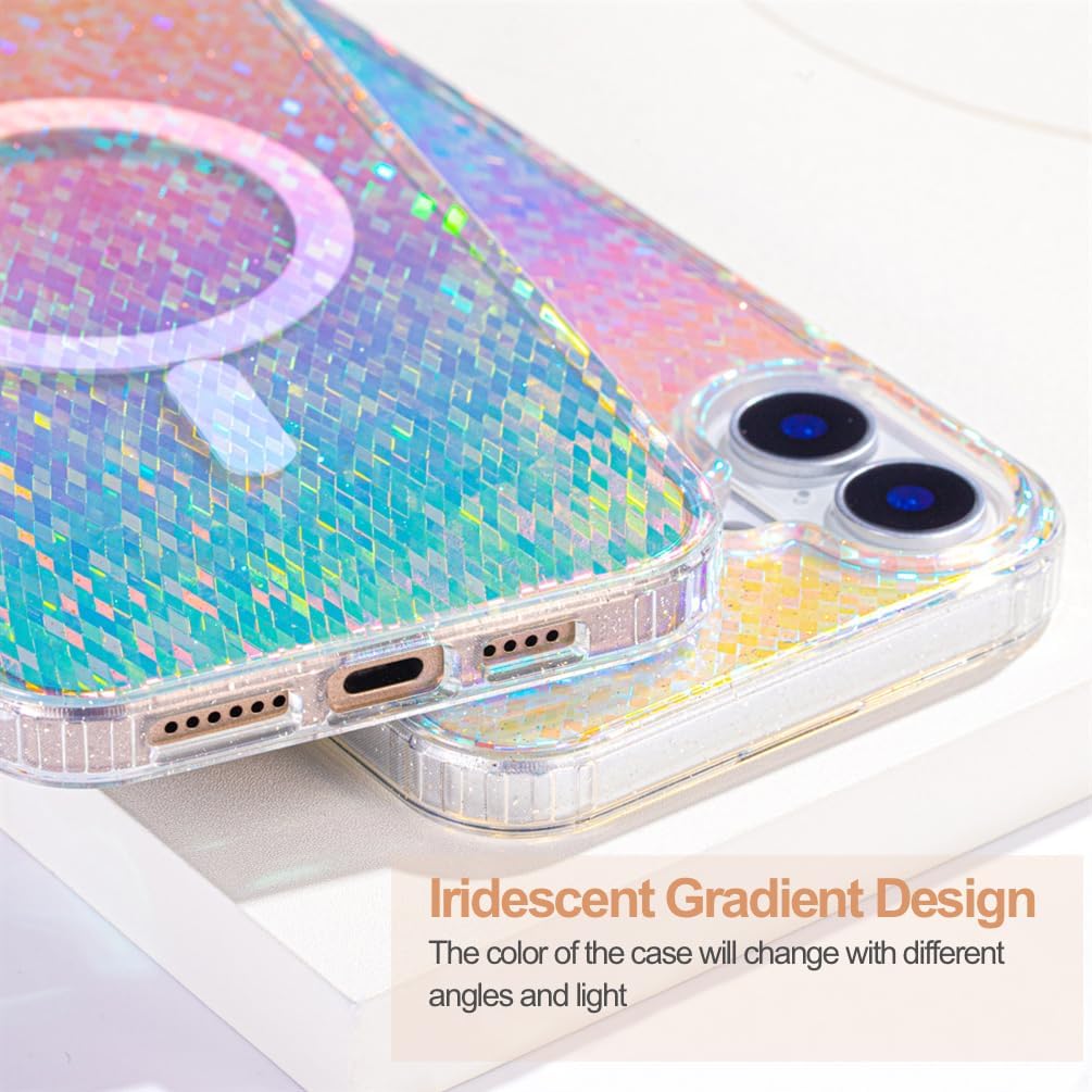 for iPhone 16 Pro Max Case, Clear Glitter Case Compatible with MagSafe, Camera Protection, Shockproof Thin Cover, Resists Yellowing, Magnetic Phone Case (Diamond Iridescent, iPhone 16 Pro Max) - Image 5
