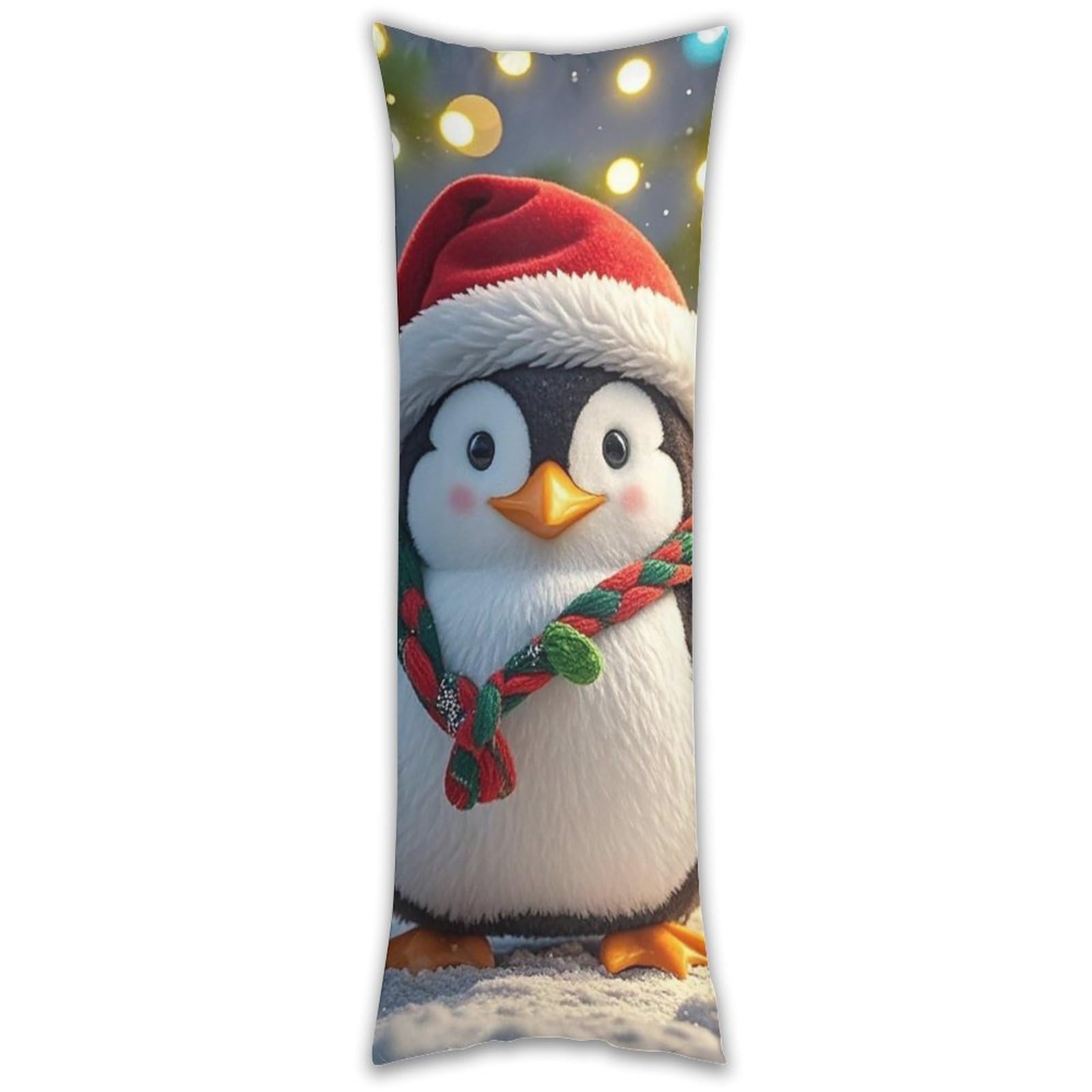 Christmas Funny Penguin Pillowcase Long Pillow Case Cozy Pillow Cover Pillow Protector Soft Long Cushion Case Long Body Lumbar Decorative Throw Pillow Cover for Bed Sofa Couch 18.9 X 53 Inches