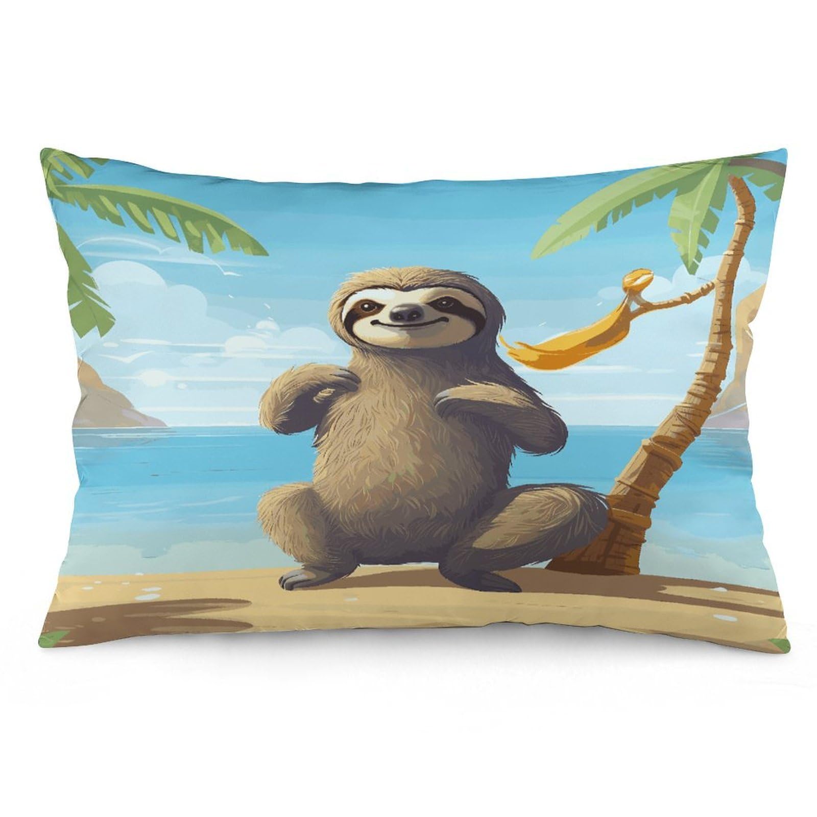 Sloth on Beach Throw Pillow Covers with Silent Zipper Polyester Pillow Protectors Removable Pillow Cases Soft Pillowcase Cozy Pillow Sham Cushion Cover for Sofa Car Bed 16 "x24