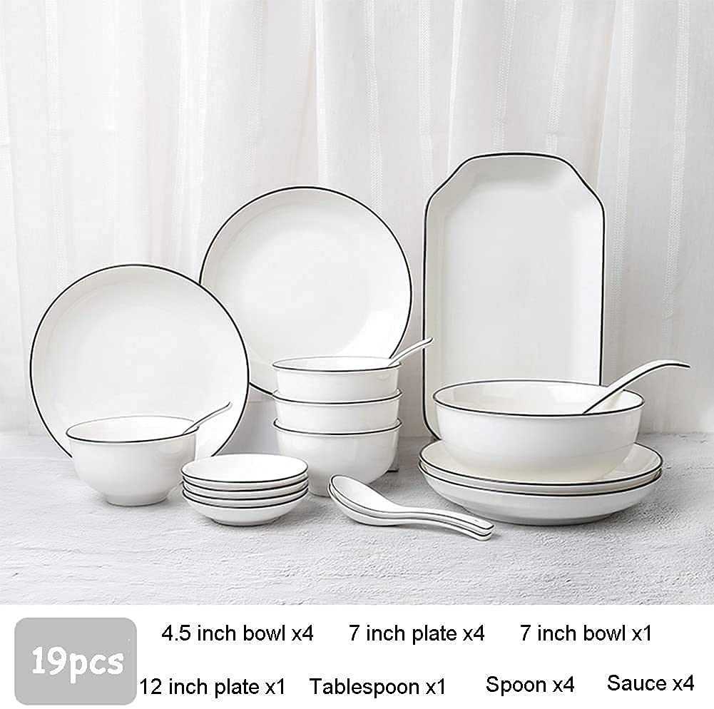 Juego de vajilla, juego de vajilla especial para restaurante, juegos de vajilla de 19 piezas, juego de vajilla de porcelana china con platos, cuencos y fuente, juego de vajilla de cerámica para,