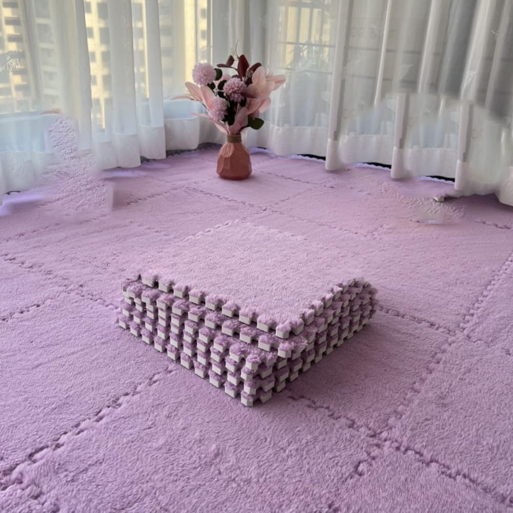 Interlocking Plush Foam Floor Mat, Cuttable Jigsaw Carpet Tiles, Thickened Anti-Slip Flannel Flooring for Nursery Bedroom Living Room, Safe for Babies and Pets(_PURPLE) โ image 1
