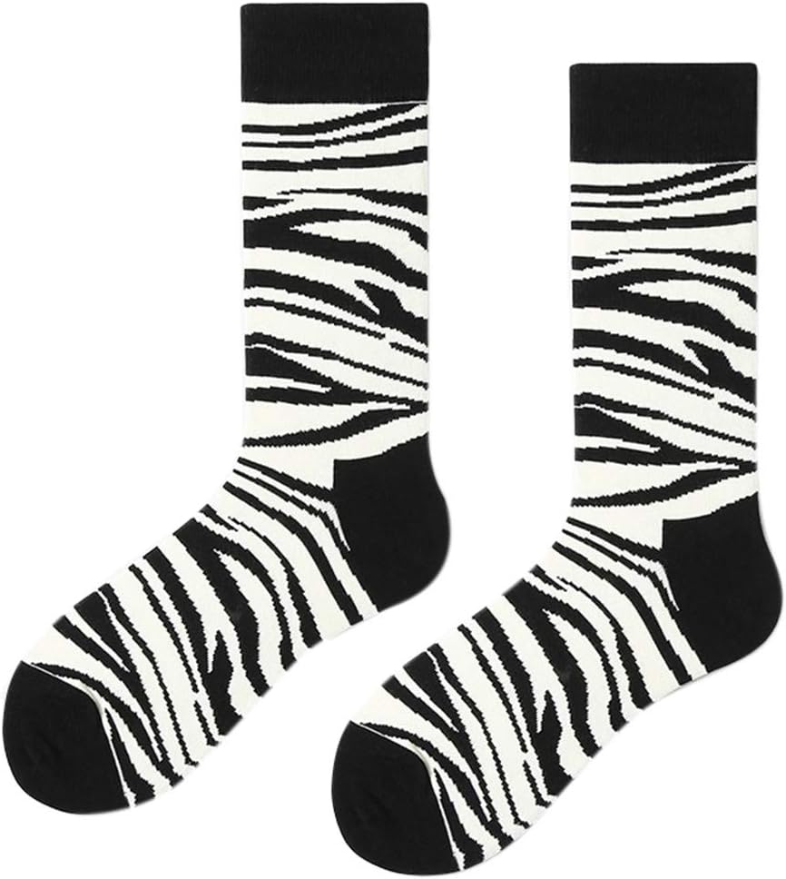 Unisex Hip Hop Funny Crew Socks Black White Zebra Stripes Skateboard Hosiery