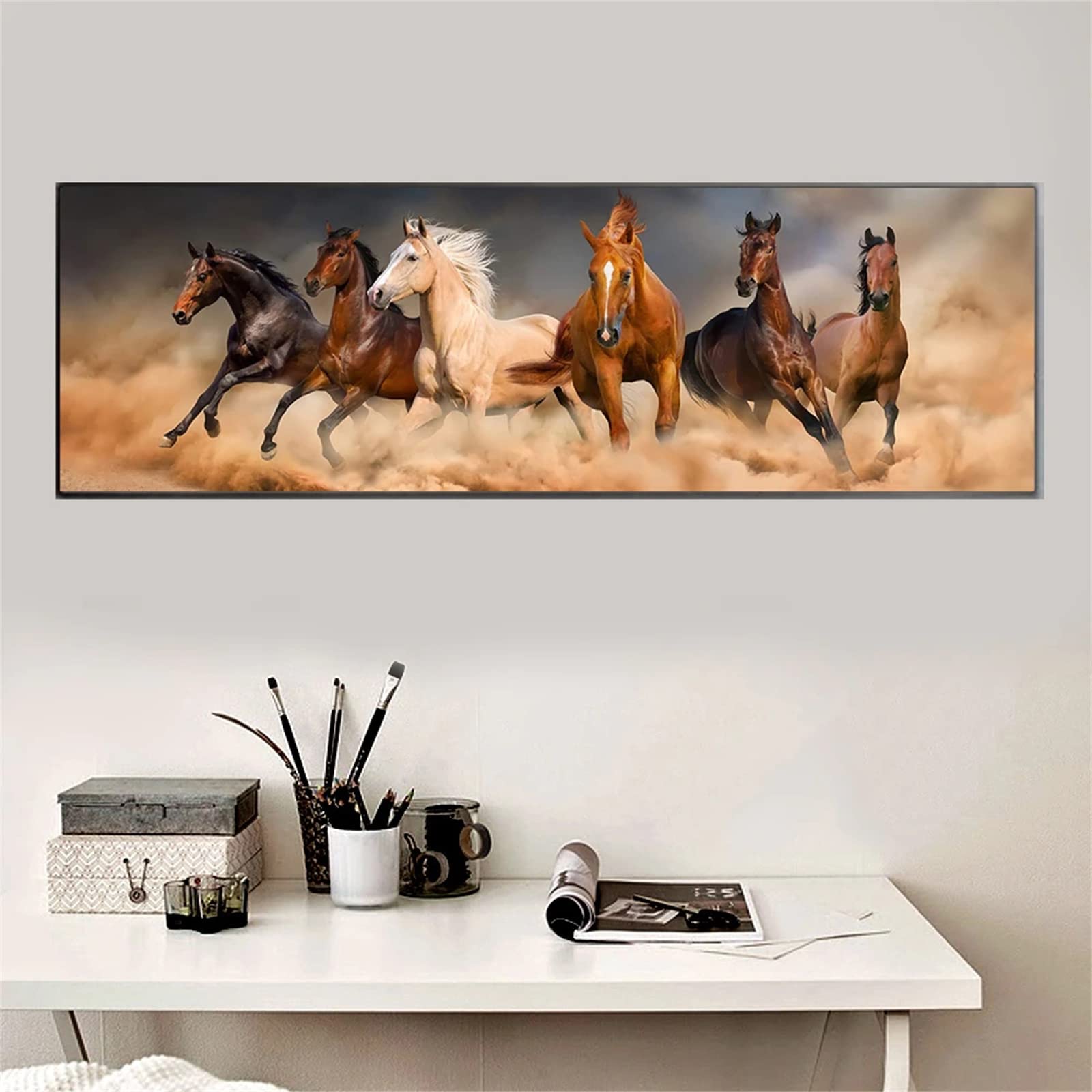 Roogsoo Peinture Diamant Painting HorsesComplet Peinture Numero Adulte Strass Broderie Diamant Art Dots Point De Croix 50x150cm Grand Diamond Painting Enfant Canevas Tableau Maison Décor Murale