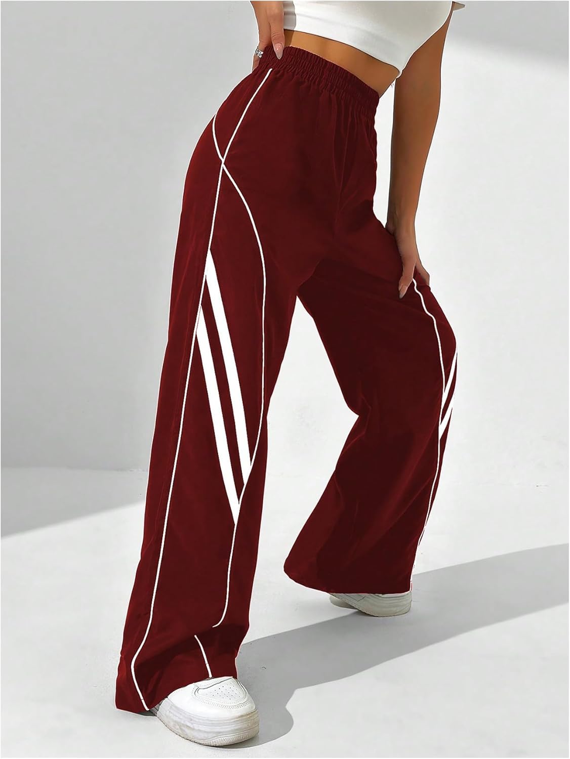 GORGLITTER Women's Wide Leg Track Pants Baggy Y2k High Waisted Dance Parachute Trousers Steertwear - Image 3