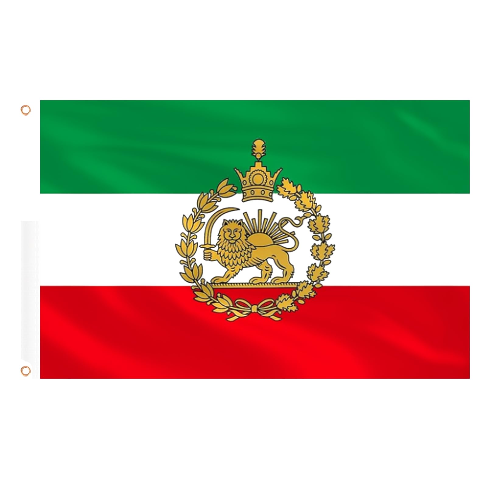 AhfuLife Iran Lion and Sun Flag 5ft x 3ft for Party Decorations, 2Pcs Large Old Historic Iran Flags Polyester Double Side with Brass Eyelets for World Cup Home Garden Street Decorations — image 1