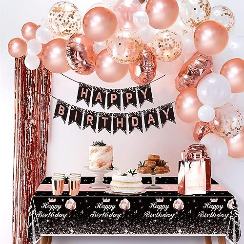 Image of Rectangular Tablecloth, Black Rose Gold, 51 x 86.6 Inch, Birthday Party Table Decorations for Women Girls Princess, 4 Pcs