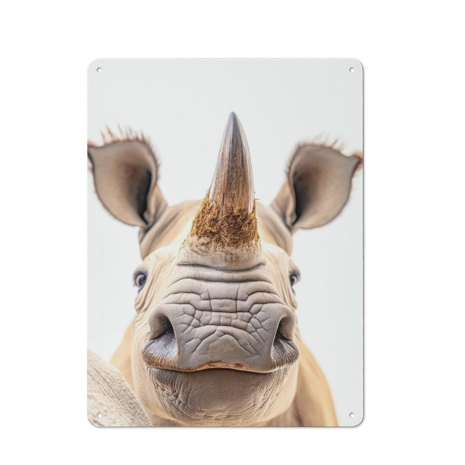 Junmoney Close-Up Rhino Selfie Industrial-Style Metal Plaque 40X30cm For Hallway Wall, A Winter Wall Decor Update For Hallway Decor Lovers