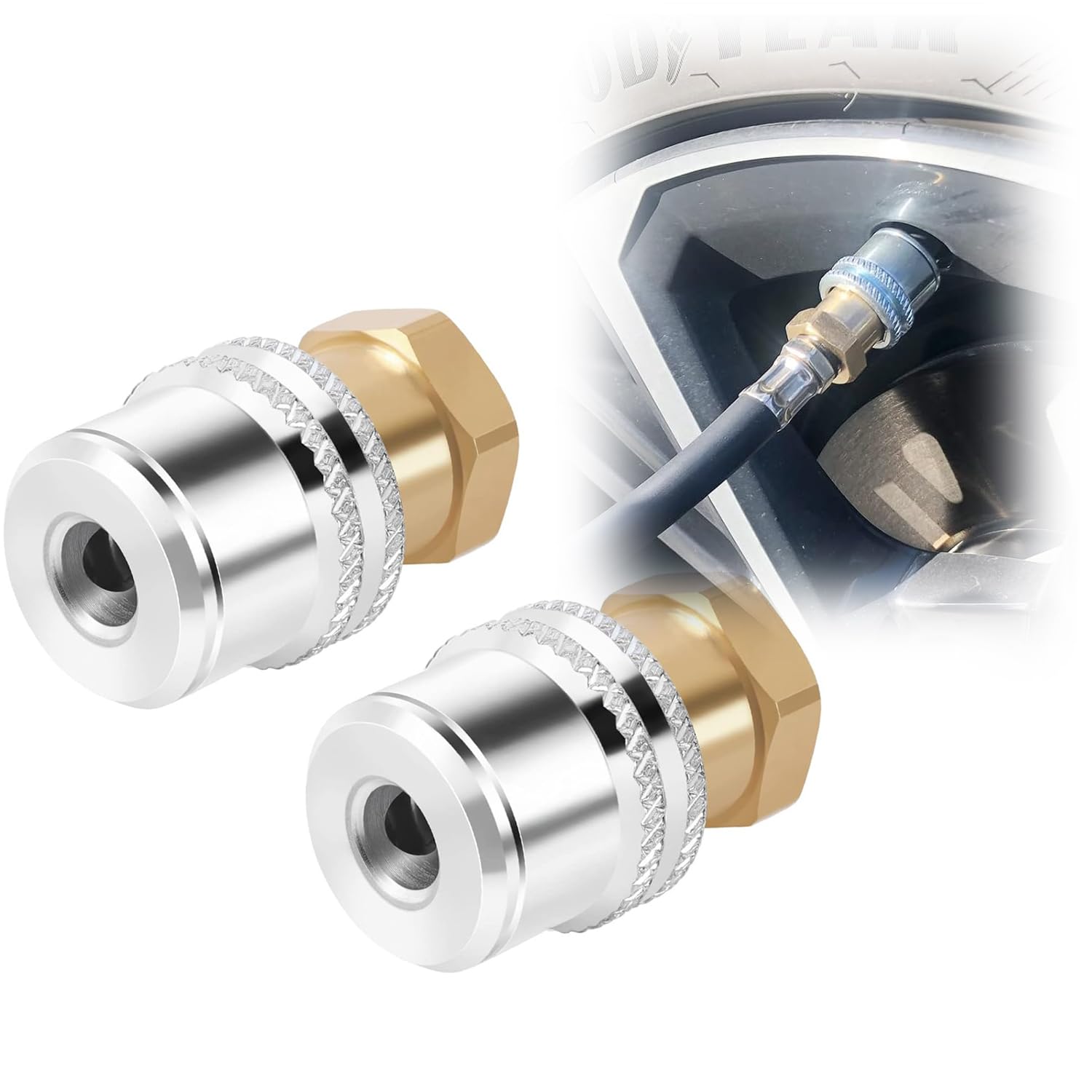 Lock On Air Chuck,1/4FNPT Closed Flow Brass Tire Chuck,Tire Air Chuck for Tire Inflator Gauge and Air Compressor(Pack of 2)