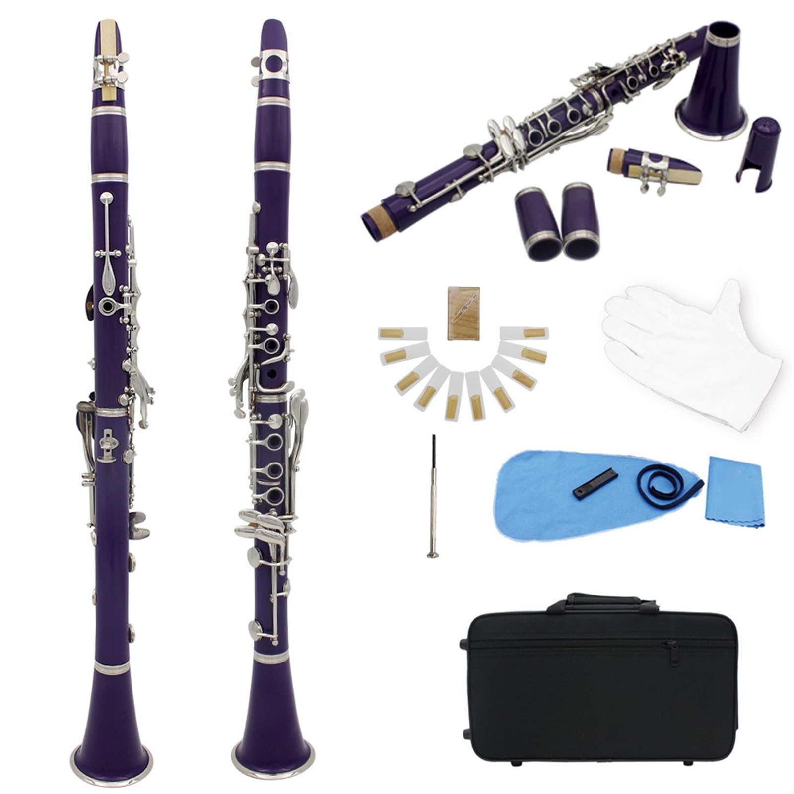 Clarinete Bb Tone 17 Teclas Instrumentos Musicales De Viento Madera Fácil Tocar(Purple)