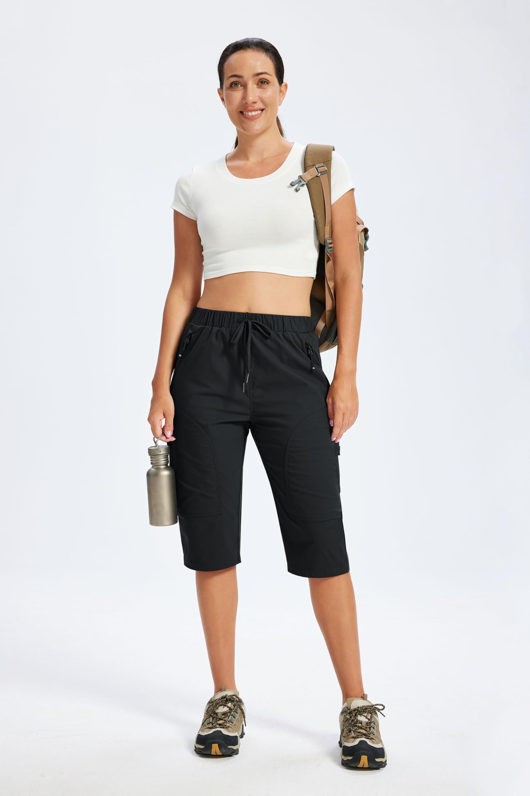 MoFiz Damen Wanderhose Kurz Cargo-Shorts 15" Atmungsaktiv Sommer Outdoorhose Cargohose Jogginghose Caprihose Sporthose Kurz 5 Taschen