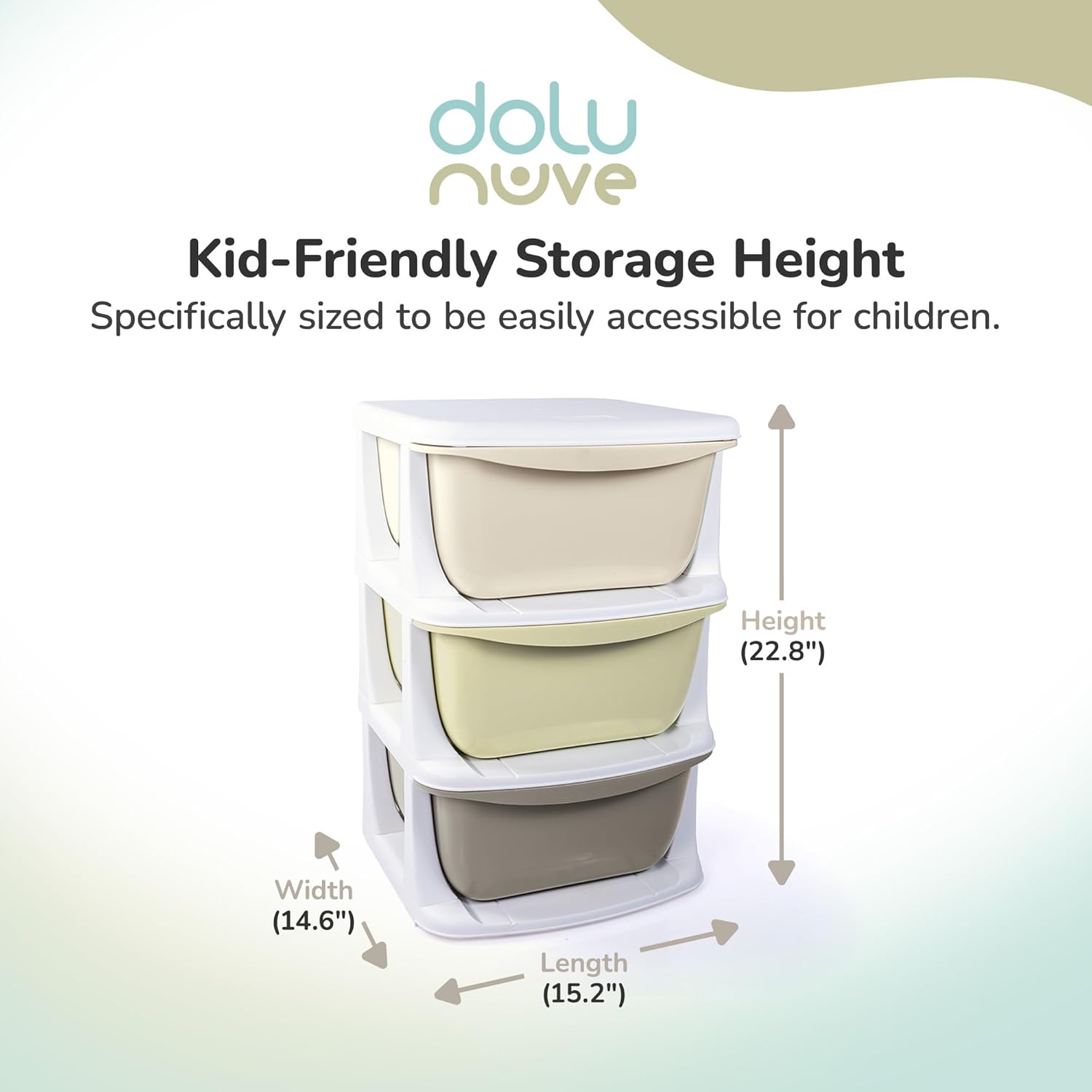 Dolu Nuve Kids 3-Tier Storage Unit with Drawers, Plastic Toy and Craft Organizer for Playroom Bedroom or Classroom, Freestanding Storage for Kids
