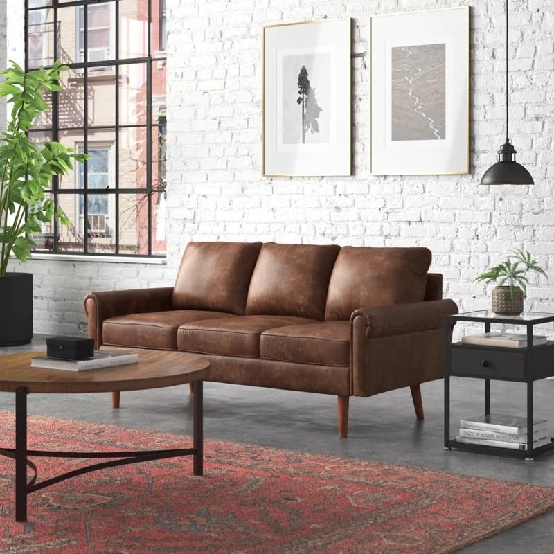 Image of LEGACY OF COMFORT Ainsley 73'' Faux Leather 3-Seat Sofa with Tufted Back Three Seater Sofa for Living Room Guest Room Hotels Office (Dark Brown)