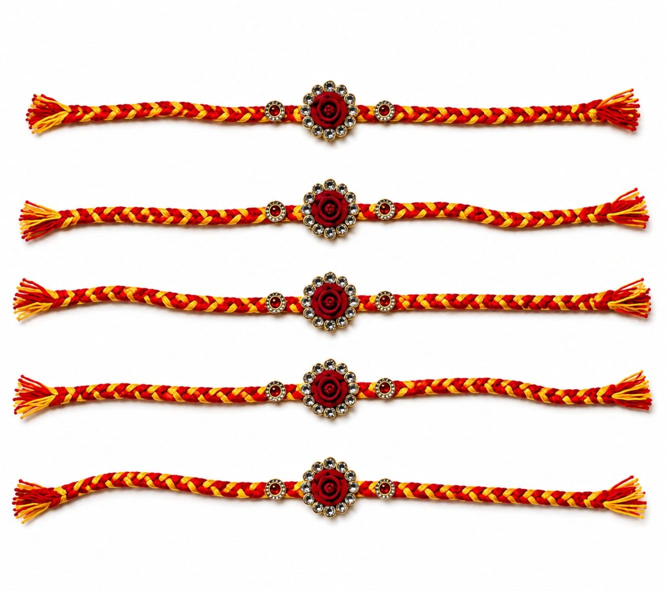 Rakhi Rose Stone bhiya bhabhi for festival set of 5 Beautiful thread sacred-image-39