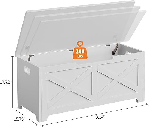 Miniatura 24 de GAOMON Baúl de almacenamiento, baúl de almacenamiento de madera con marco de metal, banco de zapatos de entrada con cojín, organizador de Marrón