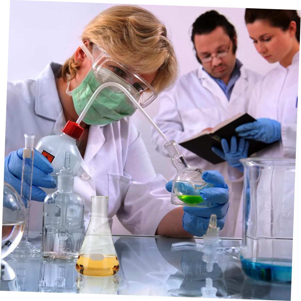 MAGICLULU Erlenmeyer Capacidad Estándar Juego de 4 Matraces de Vidrio Borosilicato sin Olor Medición Precisa para Experimentos Escolares y Suministros de Laboratorio