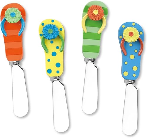 Miniatura 1 de UP ware 4 piezas pintadas a mano mango de resina con hoja de acero inoxidable esparcidor de queso cuchillos esparcidores de mantequilla (Flip Flops)