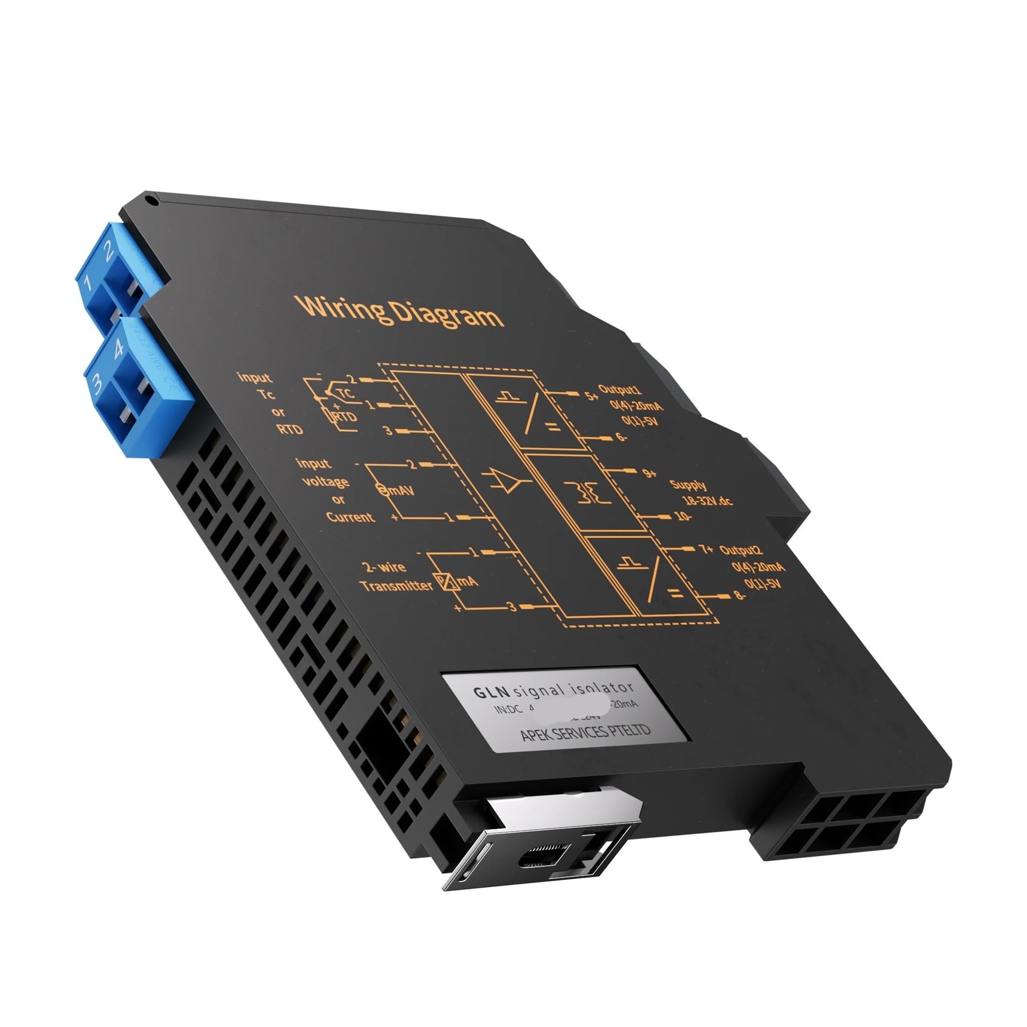 Aislador de señal de entrada DC24V 4-20mA 0-20mA 0-10V 0-5V salida 1 entrada 2 salidas(0-20mA to 0-10V)