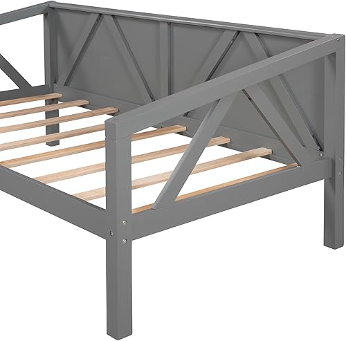 Miniatura 7 de SOFTSEA Marco simple de sofá cama individual, plataforma de madera con soporte de listones de madera y forma de triángulo, sofá cama resistente para