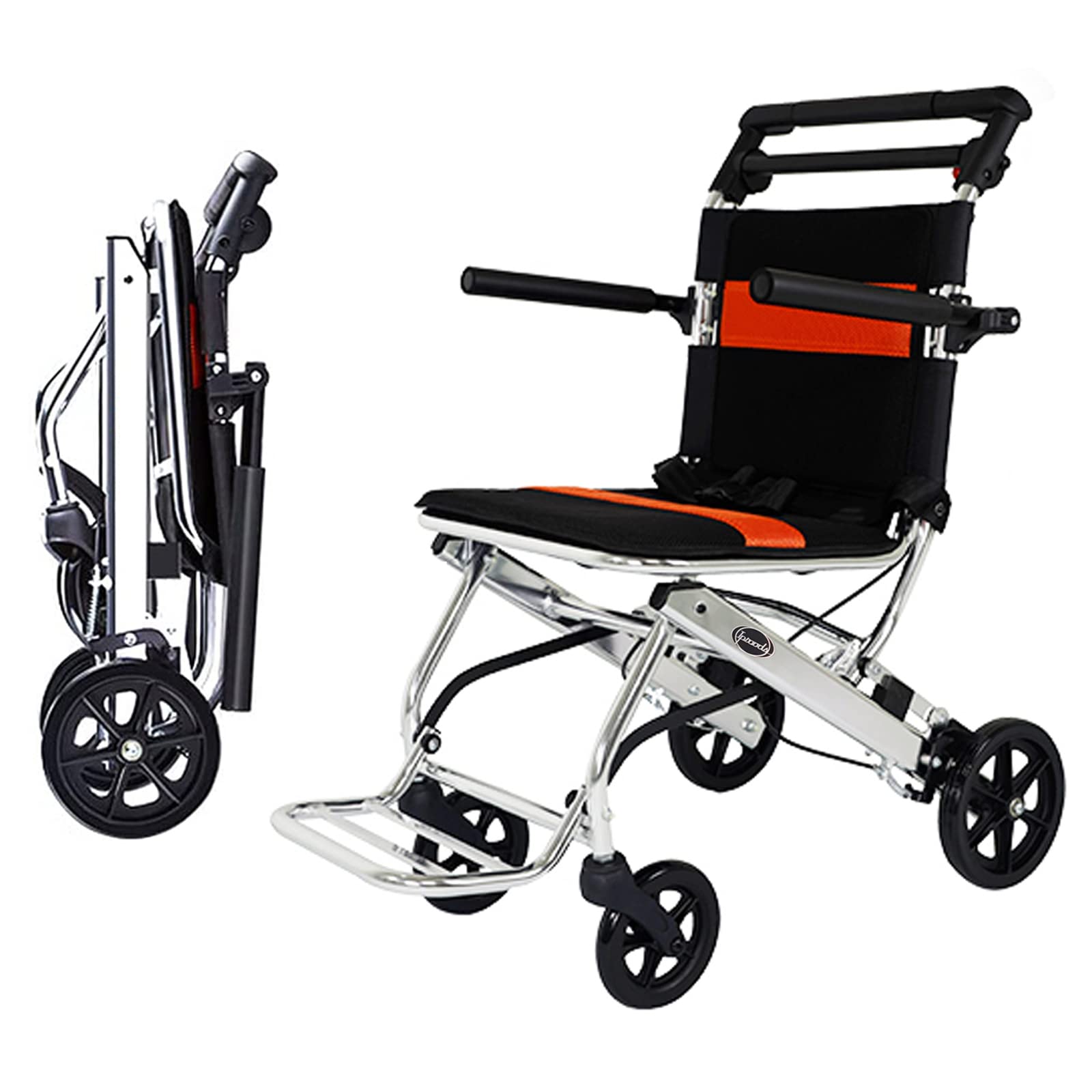 Iproods 車椅子 折りたたみ 軽量 介助型 車いす 介護用歩行器 持ち運び易い (オレンジ)