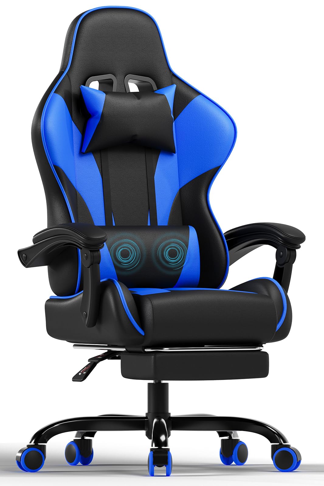 Produktbild von LuxusKollektion Gaming-Stuhl Bürostuhl Massage Fußstütze Kopfstütze Lendenkissen Schwarz Thor-Serie