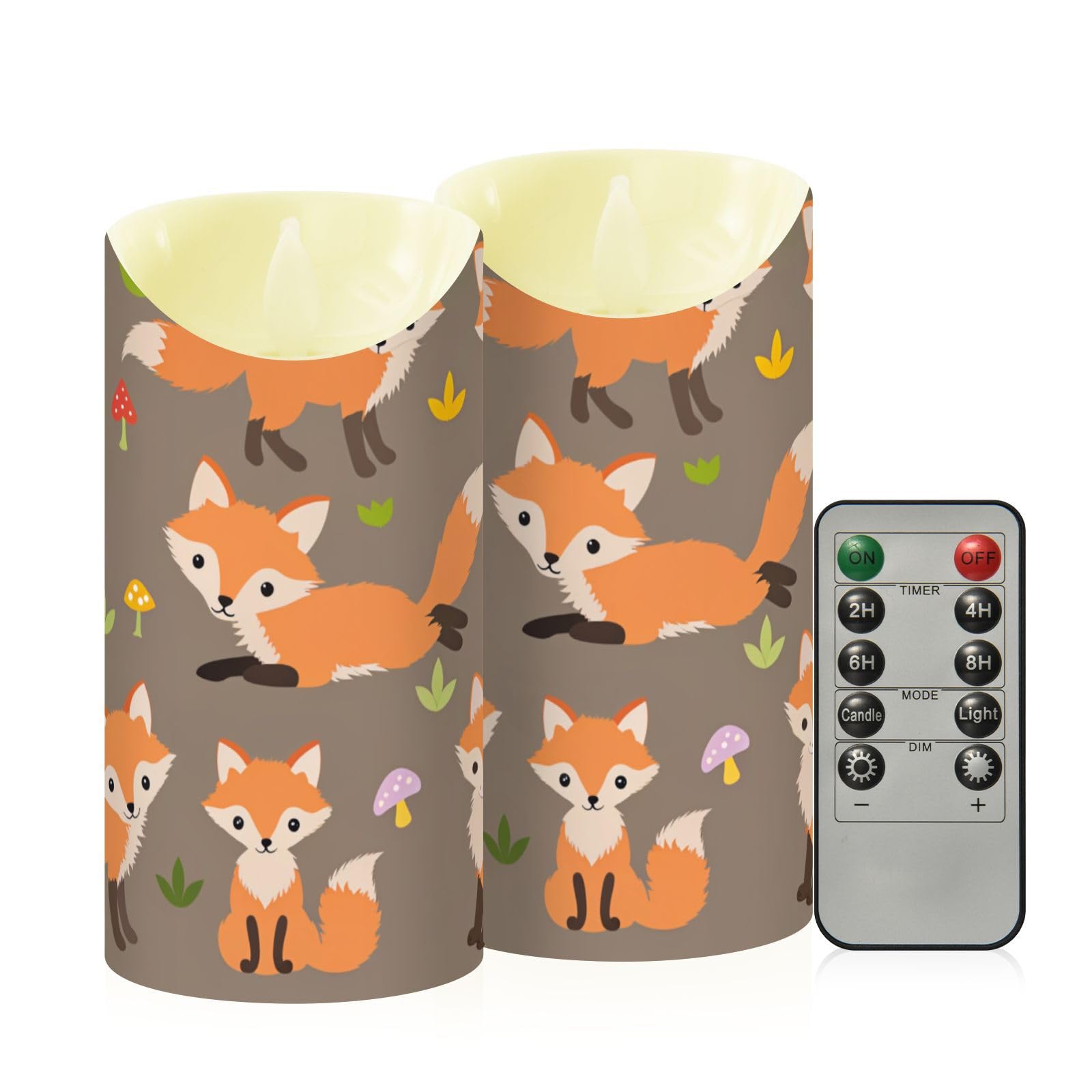 Ewusp Cute Fox Flameless Candles Battery Operated Flickering LED Pillar Candles Set of 2 with Remote Control & Timer, for Home Decor Wedding Holiday Party Centerpieces