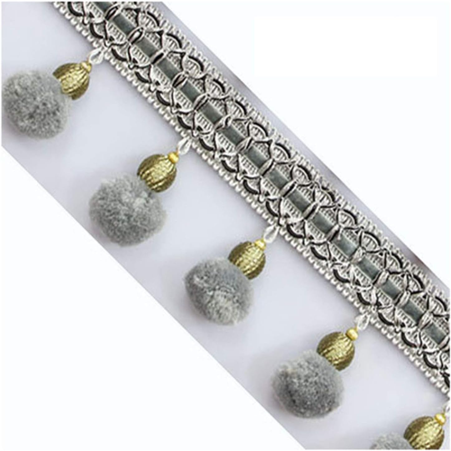 Zeagro Pom Pom Bead Fringe Tassels Braid Jacquard Ribbon Sewing Trim for Curtain Table Wedding