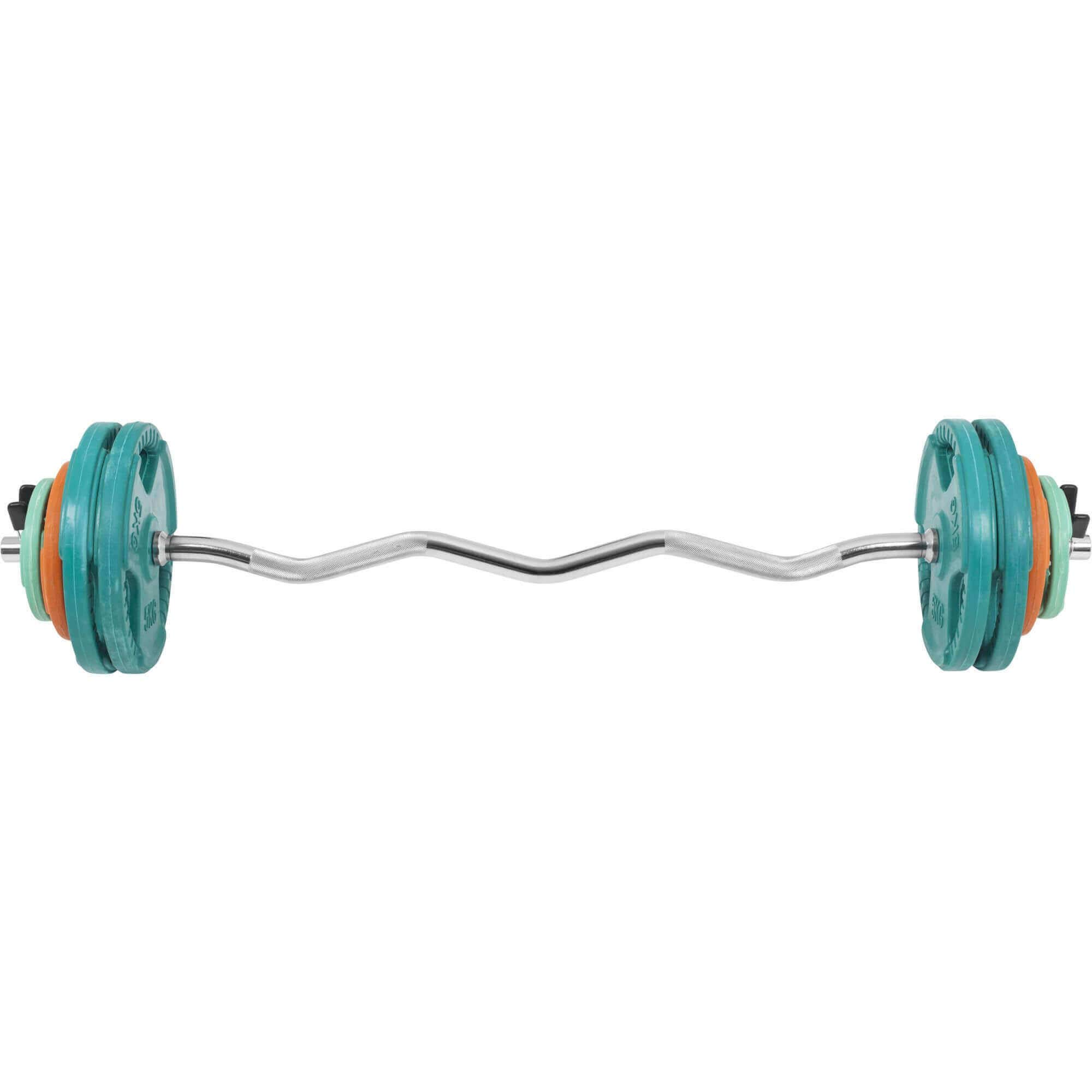 GORILLA SPORTS® Hantelset 35 kg mit SZ-Curlstange 120 cm, 30 mm, verchromt | 8 gummierte Gusseisen-Hantelscheiben, gerändelte Griffe und 2 Feder-/Sternverschlüsse, bodenschonend und rutschfest