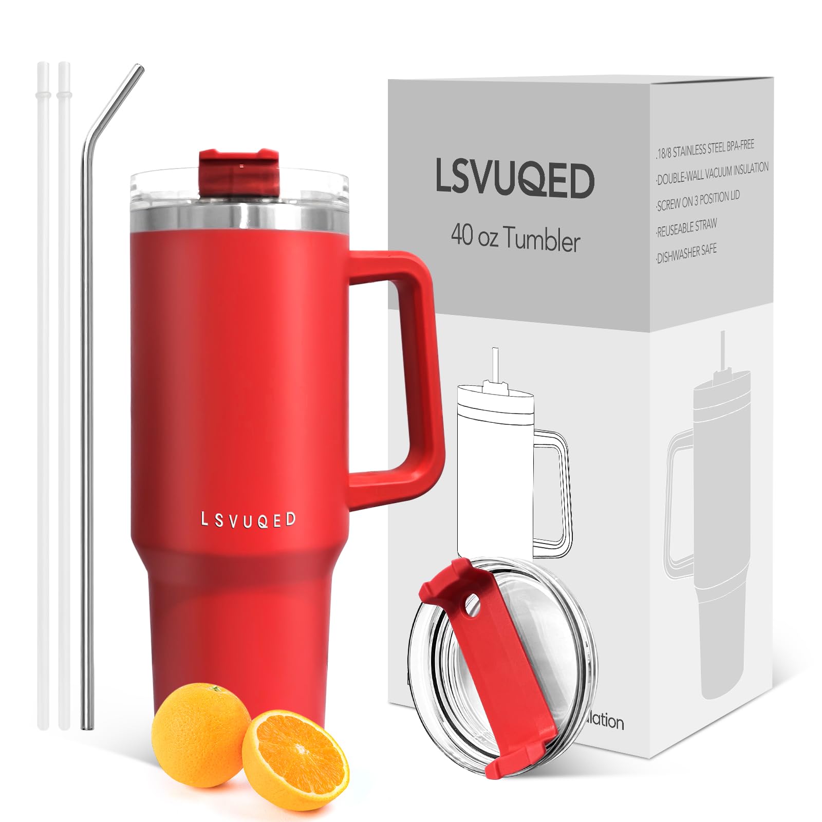 LSVUQED 1200ML Thermos,Insulated Reusable Stainless Steel Travel Mug Keeps Drinks Insulation up to 12 Hours, Leakproof Bottle for Water, Tea or Coffee and More. (Deep red)