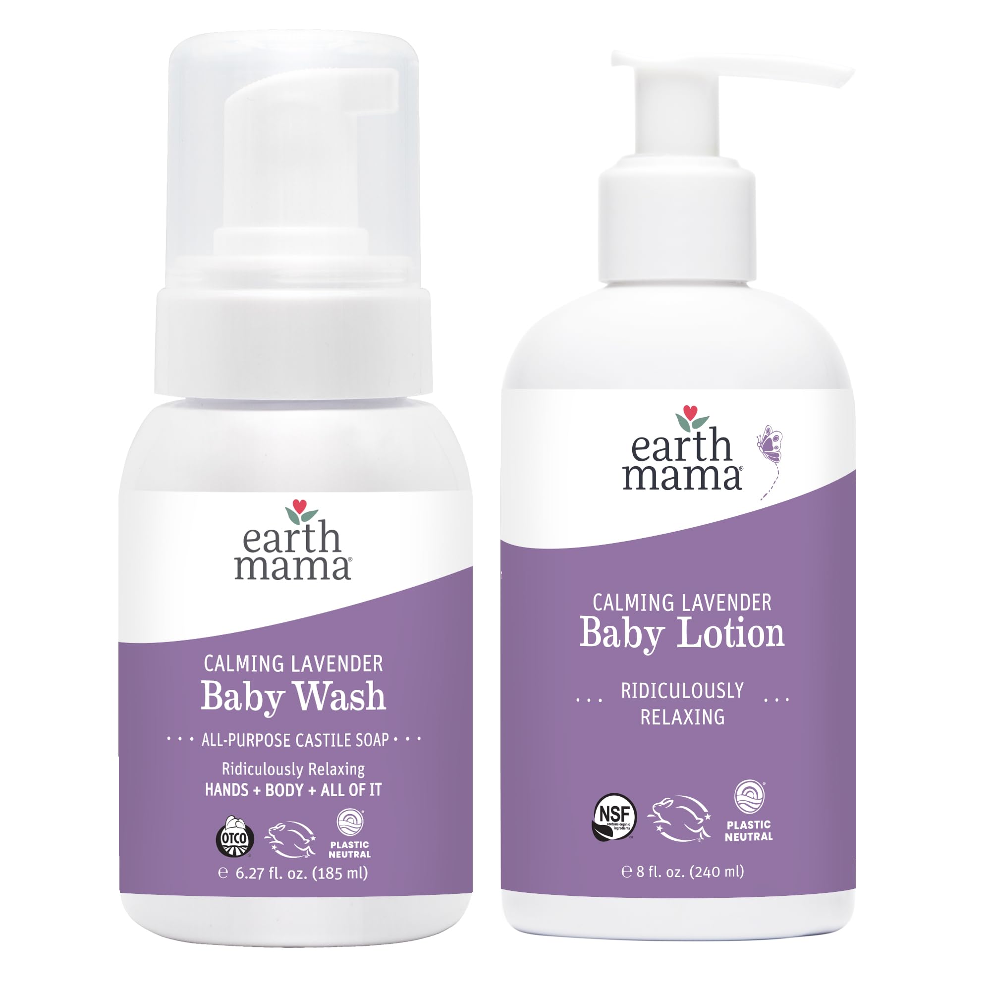 Earth Mama Bathtime Bundle | Calming Lavender Castile Baby Wash & Moisturizing Calendula Lotion