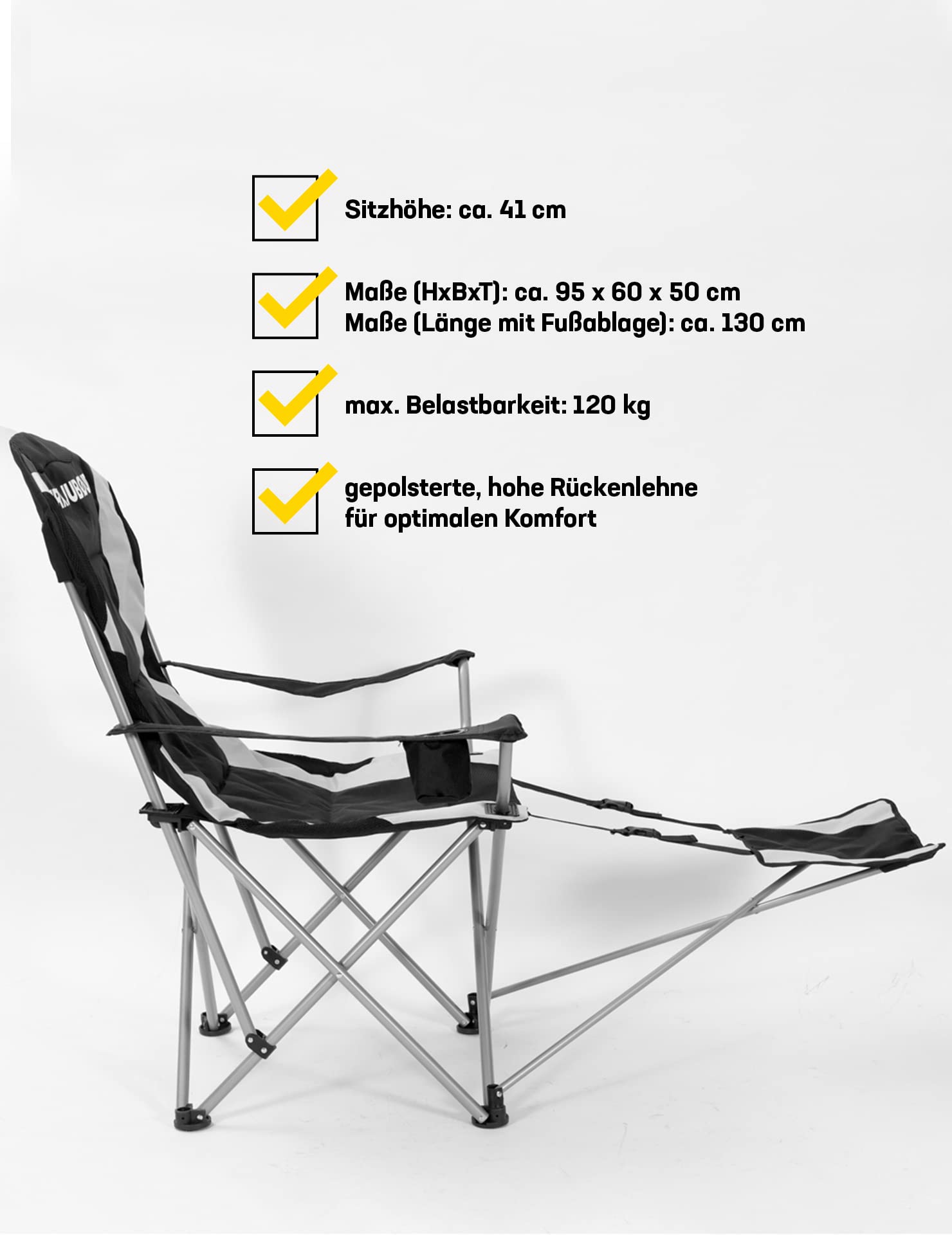 Kirkjubøur® Asgard wyściełane krzesło kempingowe z uchwytem na napoje, podnóżkiem, podłokietnikami i torbą do przenoszenia, odporne na zabrudzenia i działanie wody, wymiary (wys. x szer. x gł.): 95 x 60 x 50 cm, maks. obciążenie: 120 kg (zielone)