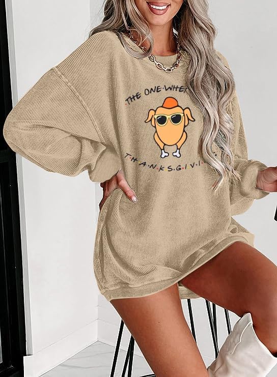 DUTUT Thanksgiving Sweatshirt Women Oversized Shirts: Funny Turkey Graphic Shirt Thanksgiving Party Pullover with Pockets - Image 3