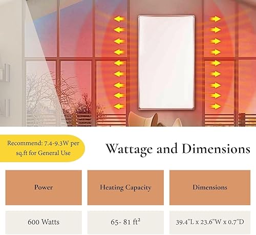 Miniatura 3 de Calentador infrarrojo montado en la pared 600W de ahorro de energía para interiores calentadores eléctricos con interruptor de encendidoapagado,