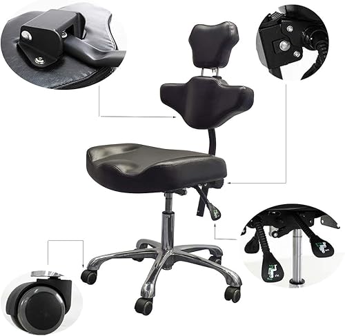 Miniatura 3 de TATARTIST Silla de tatuaje taburete hidráulico con ruedas, silla giratoria ajustable con ruedas y respaldo profesional de belleza spa médico