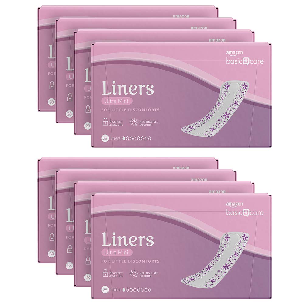 Amazon Basic Care Ultra Mini Liners, Unscented, 224 Count (8 Packs of 28)