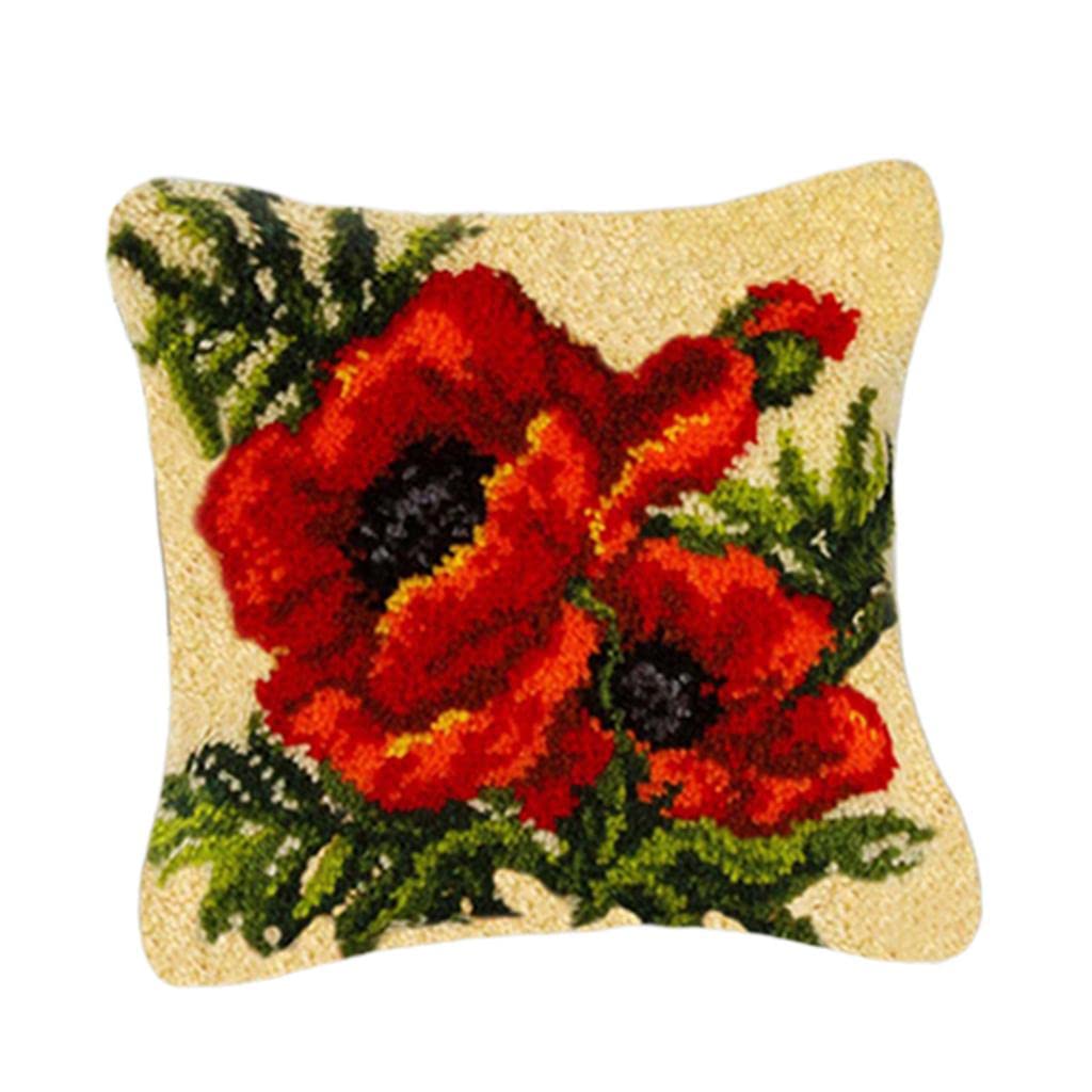 MYADDICTION Flower Pattern Latch Hook Kits Pillow Case Cushion Cover 17x17'' Flower 7 Crafts | Needlecrafts & Yarn | Rug Making | Latch Hooking | Latch Hooking Kits-image-23