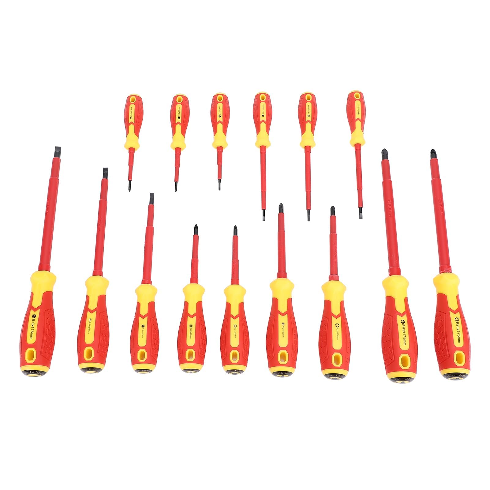Juego de 15 destornilladores eléctricos aislados de 1000 V, kit de destornilladores eléctricos profesionales con cuchillas de cromo vanadio y agarre acolchado ergonómico para uso doméstico y vehículo