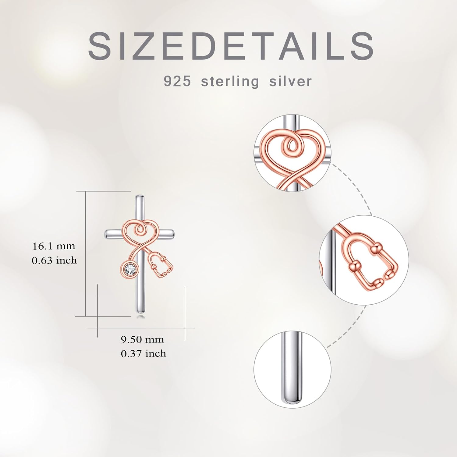 925 Sterling Silver Stethoscope Cross Studs Earrings Graduation Jewelry Gifts for Nurse Doctor Women RN Medical Student - Image 5