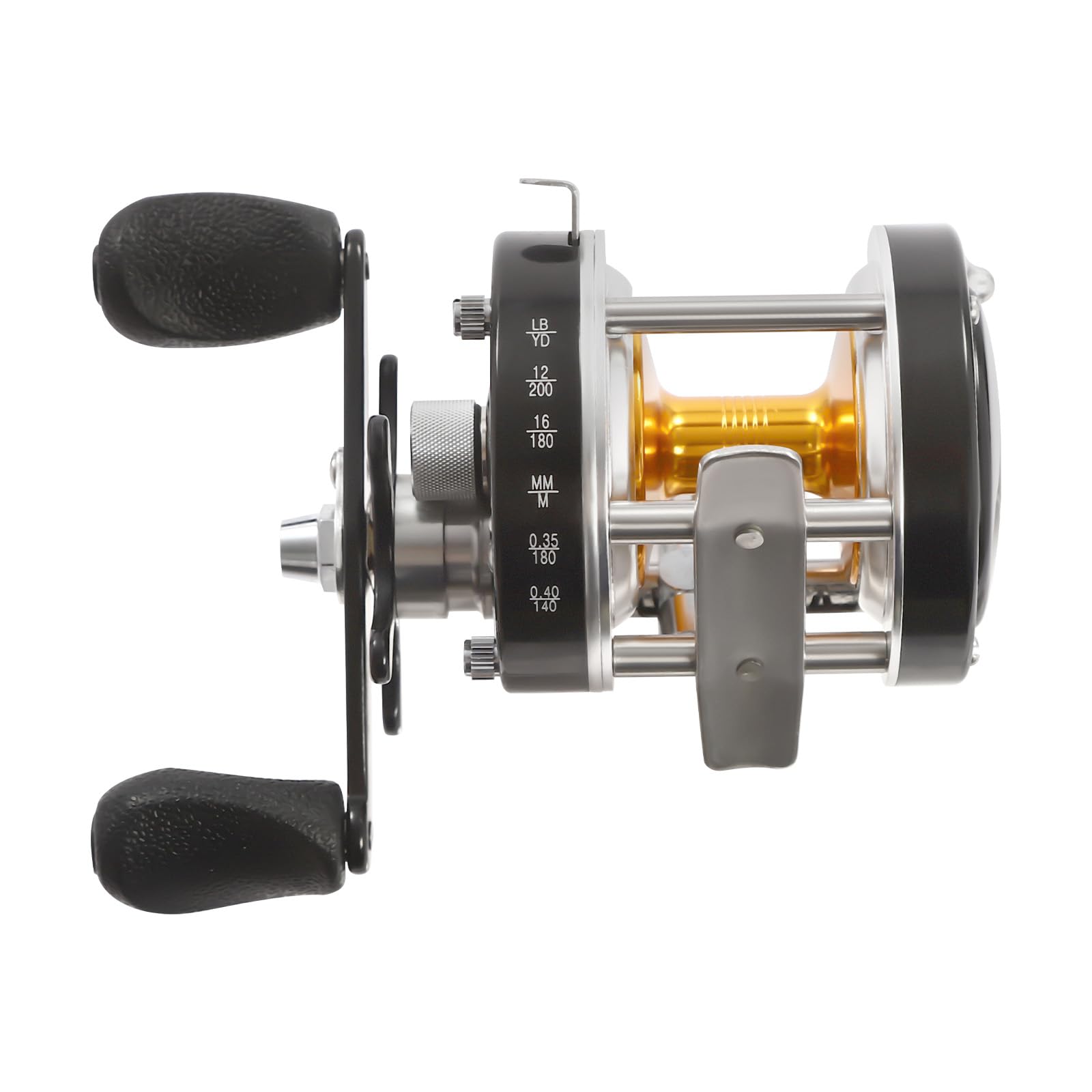 Carrete de pesca Baitcasting Cuerpo de metal reforzado Carrete de baitcaster redondo Resistencia 13,61 kg Freno centrífugo para bagre salmón anguila rayada perca atún costera y pesca de aguas
