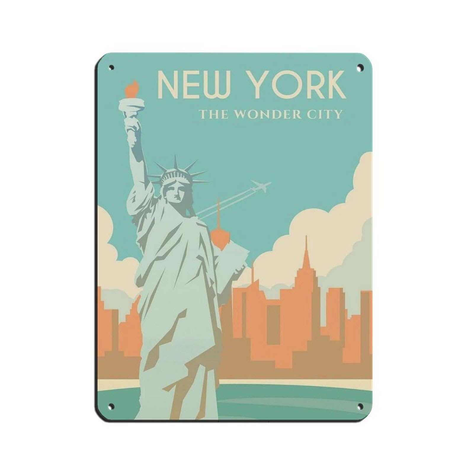 New York Travel Poster, New York Poster Tin Sign Vintage Metal Pub Club Cafe Bar Home Wall Art Decoration Poster Retro 12x16inch(30x40cm)
